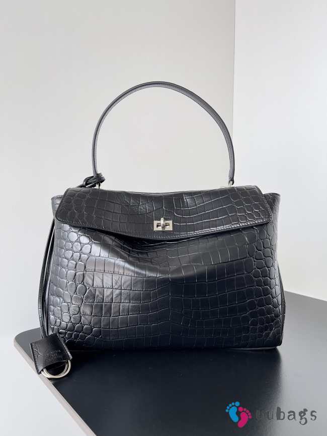 Uubags | Balenciaga Rodeo bag in black supple crocodile embossed calfskin silver hardware  - 1