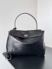 Uubags | Balenciaga Rodeo bag in black supple crocodile embossed calfskin silver hardware  - 1