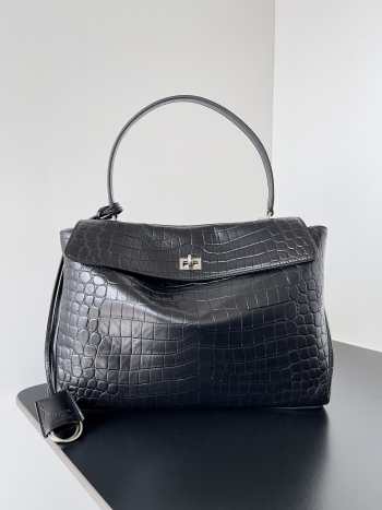 Uubags | Balenciaga Rodeo bag in black supple crocodile embossed calfskin silver hardware 