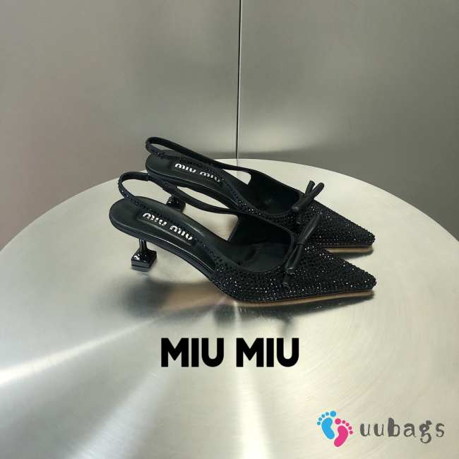 Uubags | Miu Miu satin slingback pumps in black 5cm - 1