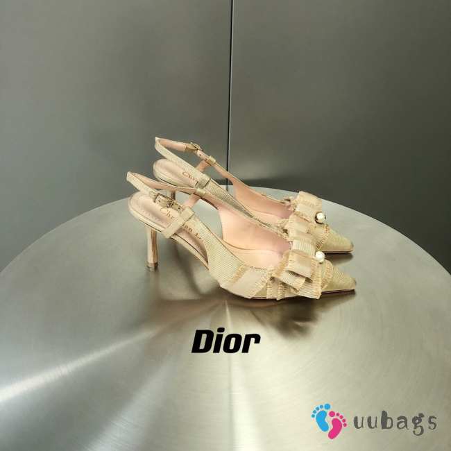 Uubags | Dior Adiorable Slingback Pump Beige Fringed Grosgrain 3cm/7cm - 1