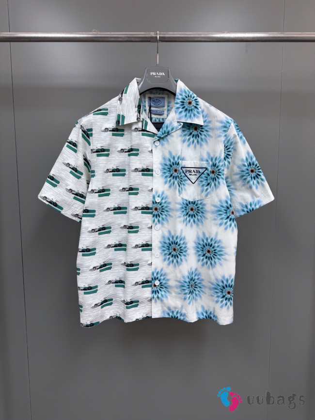 Uubags | Prada short-sleeved cotton shirt in green - 1