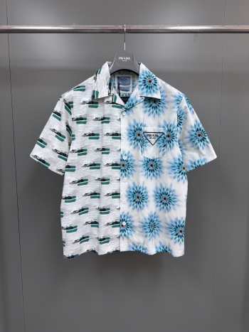 Uubags | Prada short-sleeved cotton shirt in green