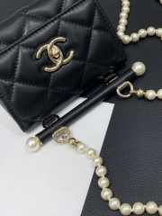 Uubags | Chanel Clutch With Strap Lambskin, Imitation Pearls & Gold-Tone Metal Black 12x11.5x8cm - 3