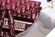 Uubags | Dior Saddle bag in red and white monogram velvet 25x20x6.5cm - 2