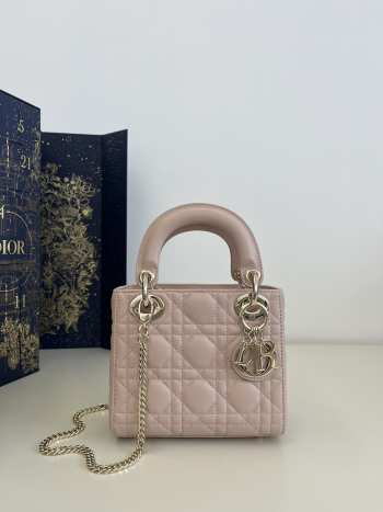 Uubags | Dior lady micro lambskin pink bag wIth light gold buckle 17x7x15cm