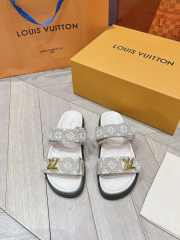 Uubags | Louis Vuitton 1AAW8H Bom Dia Flat Comfort Grey Mules With Denim Straps - 6