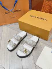 Uubags | Louis Vuitton 1AAW8H Bom Dia Flat Comfort Grey Mules With Denim Straps - 5