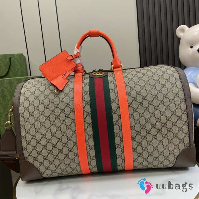 Uubags | Gucci Savoy medium duffle bag in bright orange and brown leather trim 44x28.5x24.5cm - 1