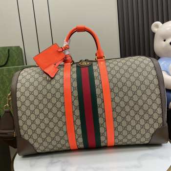 Uubags | Gucci Savoy medium duffle bag in bright orange and brown leather trim 44x28.5x24.5cm