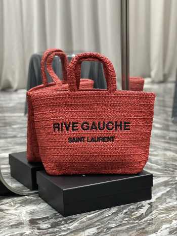 Uubags | YSL Rive Gauche Tote In Red Raffia Bag 38x35x14.5cm