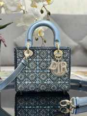 Uubags | Dior lady bag metallic calfskin and satin with celestial blue bead embroidery in navy blue 20x16.5x8cm - 1