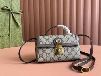 Uubags | Gucci Ophidia Beige and Ebony GG Supreme Canvas Brown leather trim 18.5x11x5cm