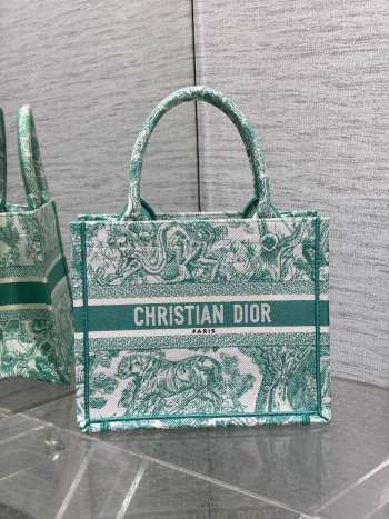 Uubags | Dior Toile De Jouy Canvas Book Tote Bag In Green 26x8x22cm