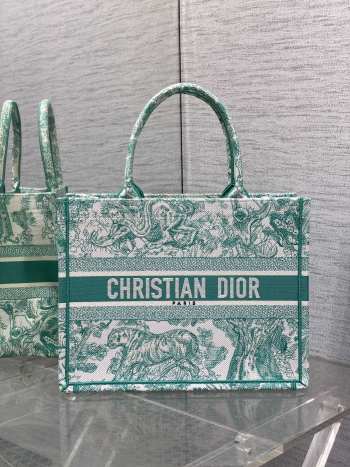 Uubags | Dior Toile De Jouy Canvas Book Tote Bag In Green 36x18x28cm