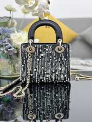 Uubags | Mini Lady Dior Bag  Black Satin Embroidered with White Resin Pearls 17x15x7cm - 6