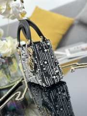 Uubags | Mini Lady Dior Bag  Black Satin Embroidered with White Resin Pearls 17x15x7cm - 4