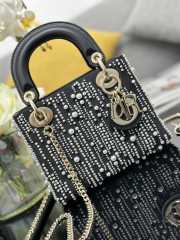 Uubags | Mini Lady Dior Bag  Black Satin Embroidered with White Resin Pearls 17x15x7cm - 3