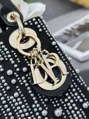 Uubags | Mini Lady Dior Bag  Black Satin Embroidered with White Resin Pearls 17x15x7cm - 2