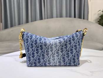 Uubags | Dior Oblique Diorstar hobo bag with chain denim in blue jacquard 28.5x14.5x10cm