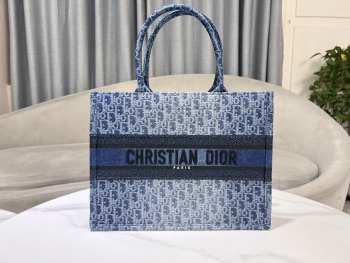 Uubags | Dior Book Tote Oblique Jaccquard Blue Denim Bag 36.5x27x16cm