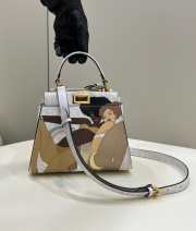 Uubags | Fendi Peekaboo Iconic Mini FF white Glazed Fabric Bag with Inlay 26x9.5x18cm - 1