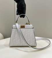 Uubags | Fendi Peekaboo Iconic Mini FF white Glazed Fabric Bag with Inlay 26x9.5x18cm - 5