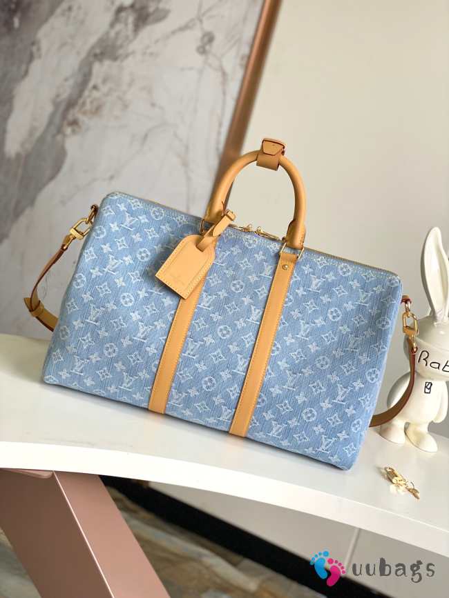 Uubags | Louis Vuitton M25334 Keepall Bandoulière bag in Sky Blue Denim 45x27x20cm  - 1