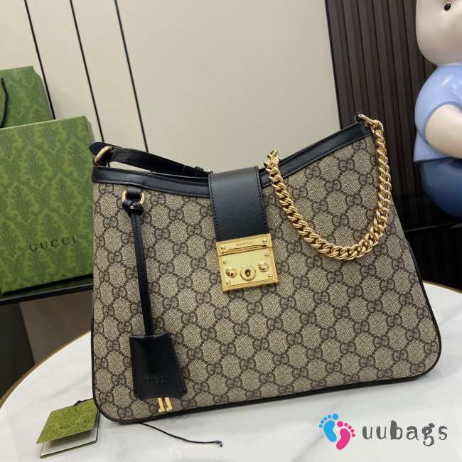 Uubags | Gucci Padlock black and ebony GG Supreme canvas shoulder bag 32.5x24x5.5cm - 1