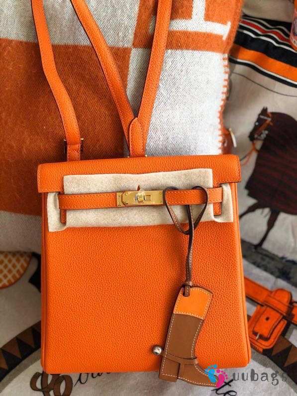 Uubags | Hermes Kelly Ado leather Togo backpack in orange 22cm - 1