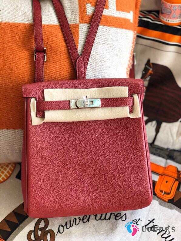 Uubags | Hermes Kelly Ado leather Togo backpack in red 22cm - 1