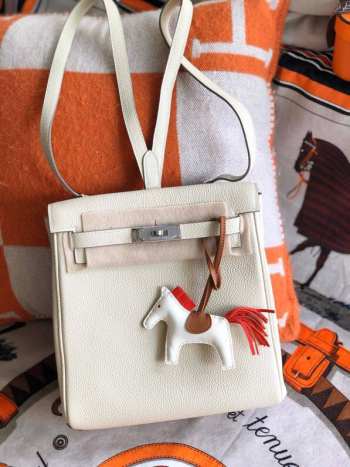 Uubags | Hermes Kelly Ado leather Togo backpack in white with silver buckle 22cm