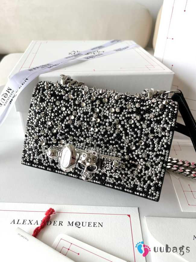 Uubags | Alexander McQueen Jewelled Satchel black crystal-embellished leather bag 18x12x6cm - 1