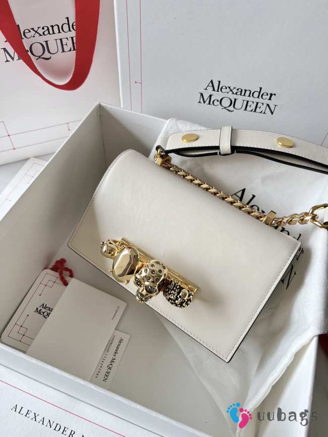 Uubags | Alexander McQueen Jewelled Satchel In White Bag With Gold Buckle 18x12x6cm - 1