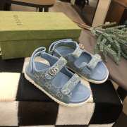 Uubags | Gucci Blue Double G Denim & Leather Sandal For Children - 3