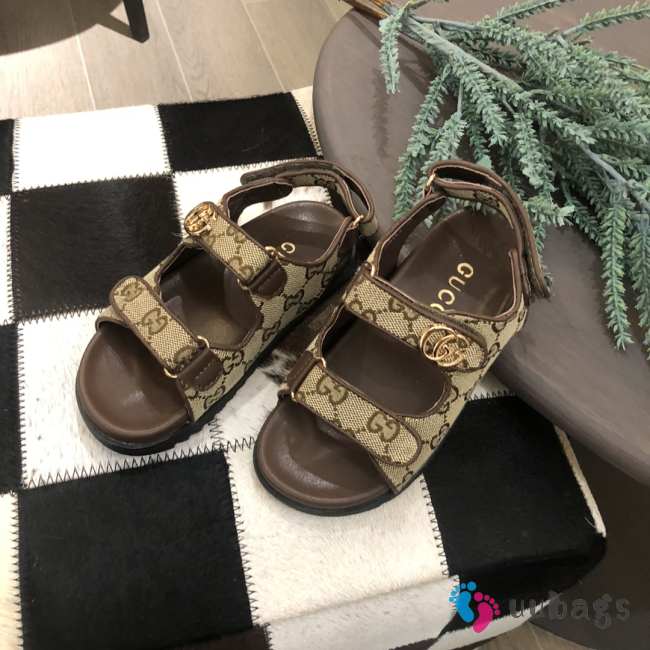 Uubags | Gucci Brown Double G Denim & Leather Sandal For Children - 1