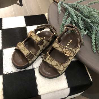 Uubags | Gucci Brown Double G Denim & Leather Sandal For Children