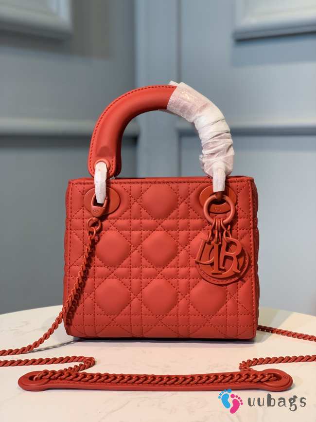 Uubags | Lady Dior Mini Bag Red Ultramatte Cannage Calfskin 17x15x7cm  - 1