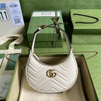 Uubags | Gucci Mini GG Marmont Half-Moon Bag In White 21.5x11x5cm