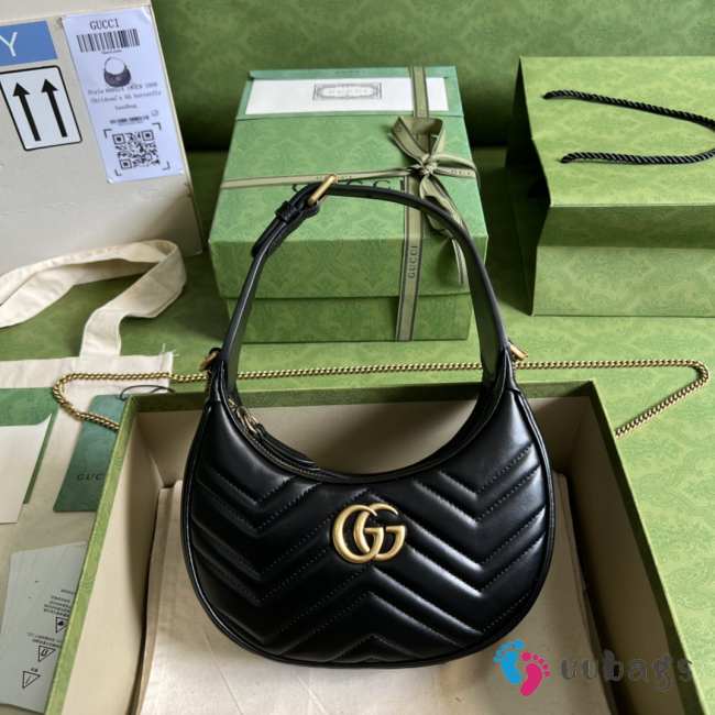 Uubags | Gucci Mini GG Marmont Half-Moon Bag In Black 21.5x11x5cm - 1