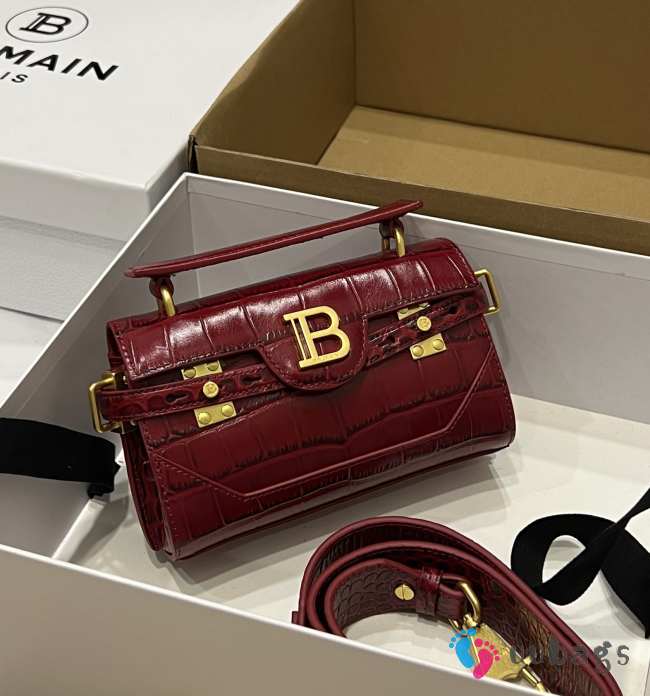 Uubags | Balmain B-Buzz 19 bag in red crocodile-embossed calfskin 19x12x7.5cm - 1