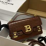 Uubags | Balmain B-Buzz bag in dark brown crocodile-embossed calfskin 23x14x8cm - 1