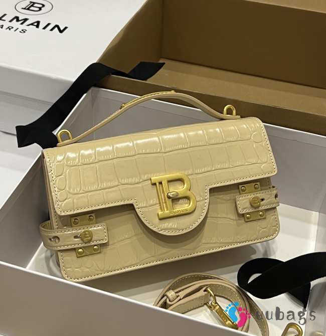 Uubags | Balmain B-Buzz bag in beige crocodile-embossed calfskin 23x14x8cm - 1