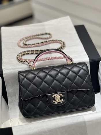 Uubags | Chanel Mini Rectangular Top Handle Bag, Black and Pink Lambskin with Gold Hardware