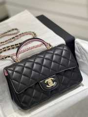 Uubags | Chanel Mini Rectangular Top Handle Bag, Black and Pink Lambskin with Gold Hardware - 6