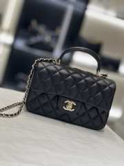 Uubags | Chanel mini black flap bag lambskin leather with top handle 20x6x13cm - 1