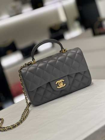 Uubags | Chanel mini grey flap bag lambskin leather with top handle 20x6x13cm