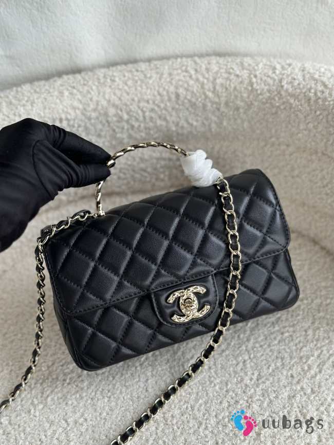 Uubags | Chanel Mini Foldable Bag With Handle Shiny Lambskin, Shimmering Stones & Gold Metal Black - 1