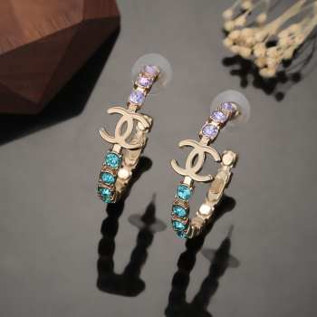 Uubags | Chanel Round Shaped Metal and Stone Beads Earrings