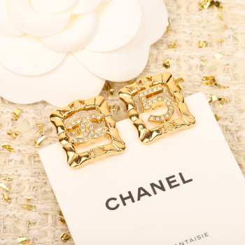 Uubags | Chanel Earrings Metal and Stone Beads Metallic Gold & Transparent Color